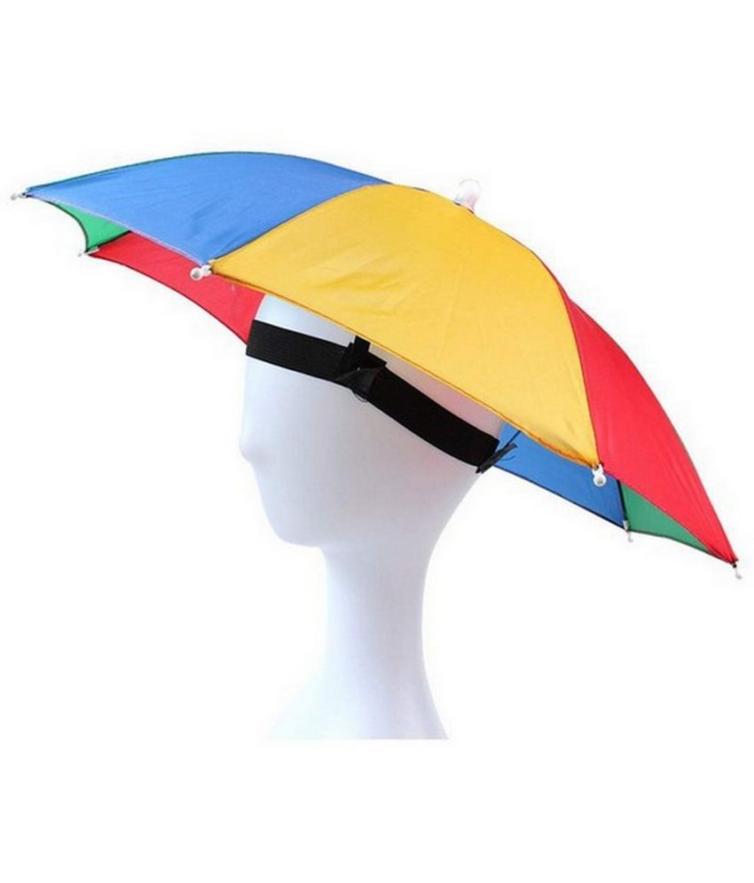     			Infispace Headwear Cap Umbrella Multi Color Soft Durable, Adjustable Elastic, (21) Size Fits All Ages Plastic Hat Cap Umbrella for Kids, Men/Women and Adults Rain Protection Headwear Hat Umbrella (Multi) Pack of 1