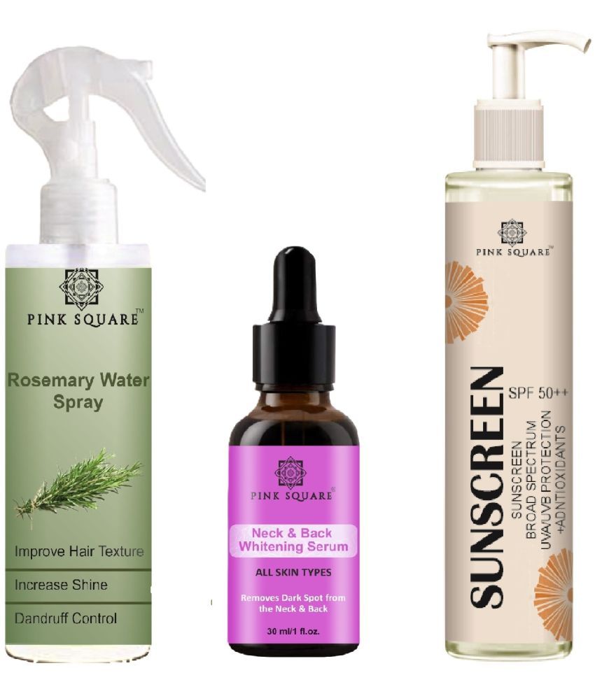     			Rosemary water Hair Spray for Hair Regrowth (100ml), Neck and Back Serum for brightening Skin (30ml) & Sunscreen SPF 50 (100ml) Combo of 3