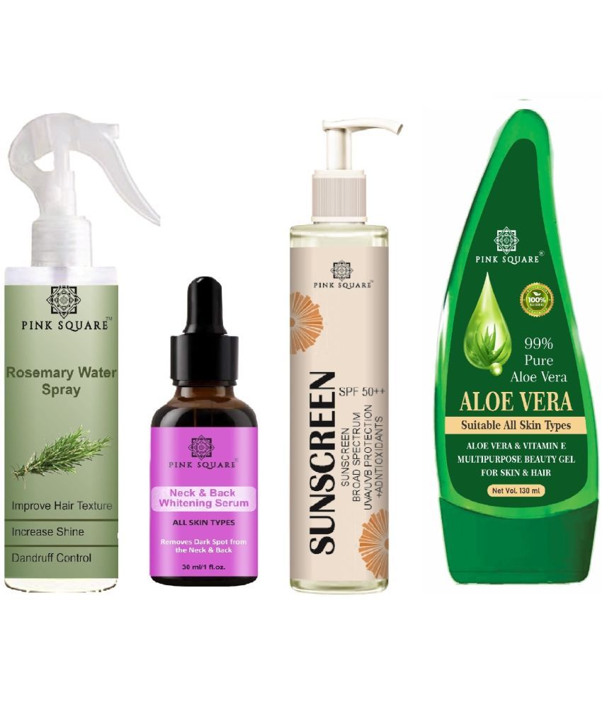     			Rosemary water Hair Spray for Hair Regrowth (100ml), Neck and Back Serum for brightening Skin (30ml), Sunscreen SPF 50 (100ml) & Aloe vera Gel (100ml) Combo of 4