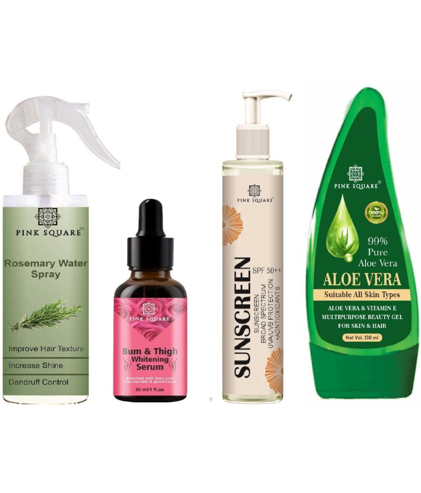     			Rosemary water Hair Spray for Hair Regrowth (100ml), Bum and Thigh Serum for Remove Blackness (30ml), Sunscreen SPF 50 (100ml) & Aloe vera Gel (100ml) Combo of 4