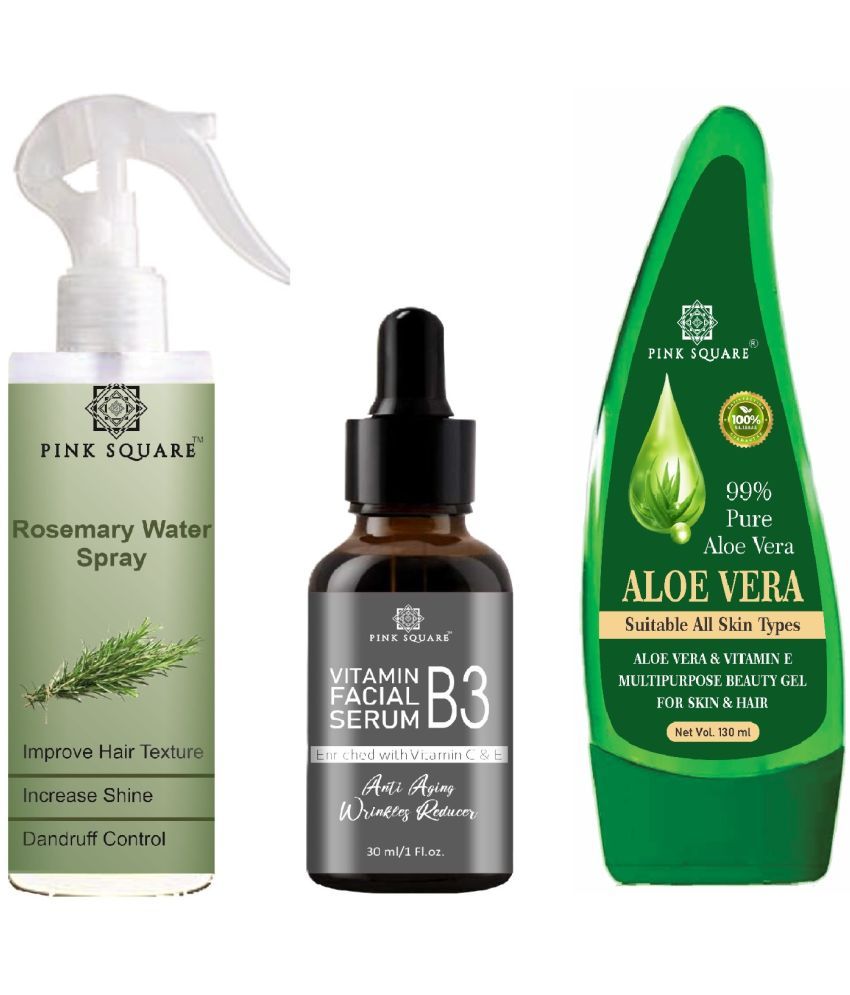     			Rosemary water Hair Spray for Hair Regrowth (100ml), Vitamin B3 Face Serum for Anti-Ageing (30ml) & Aloe vera Gel (100ml) Combo of 3