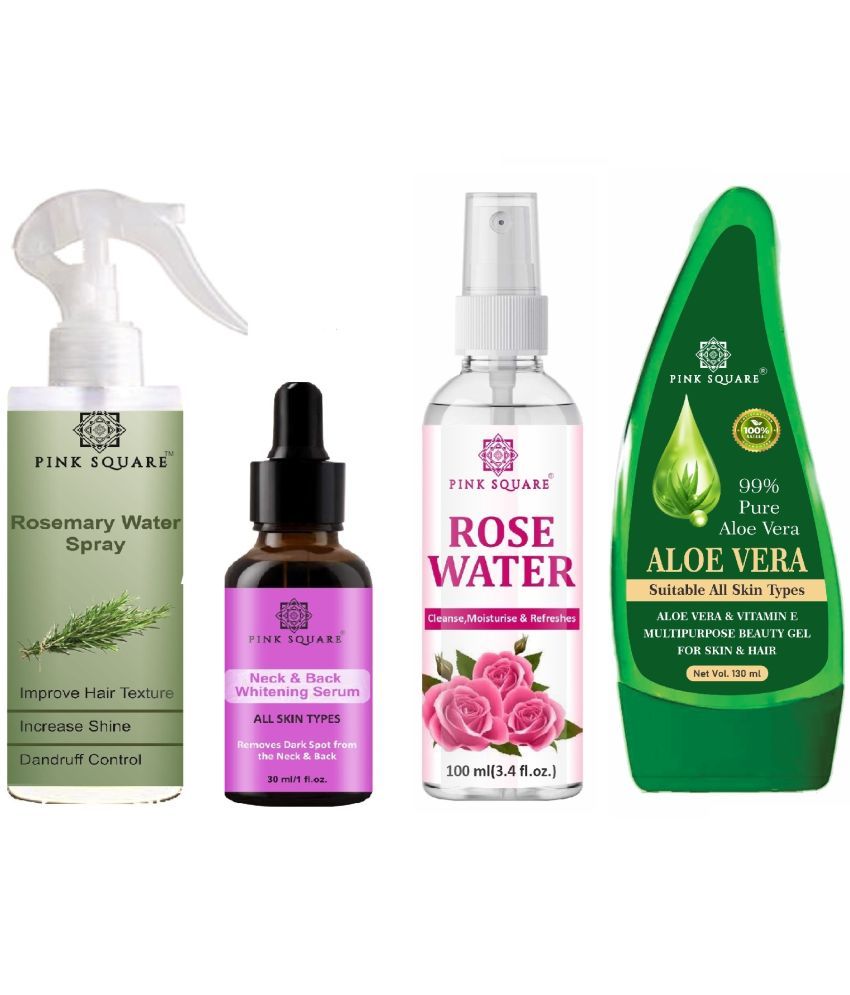     			Rosemary water Hair Spray for Hair Regrowth (100ml), Neck and Back Serum for brightening Skin (30ml), Rose Water (100ml) & Aloe vera Gel (100ml) Combo of 4