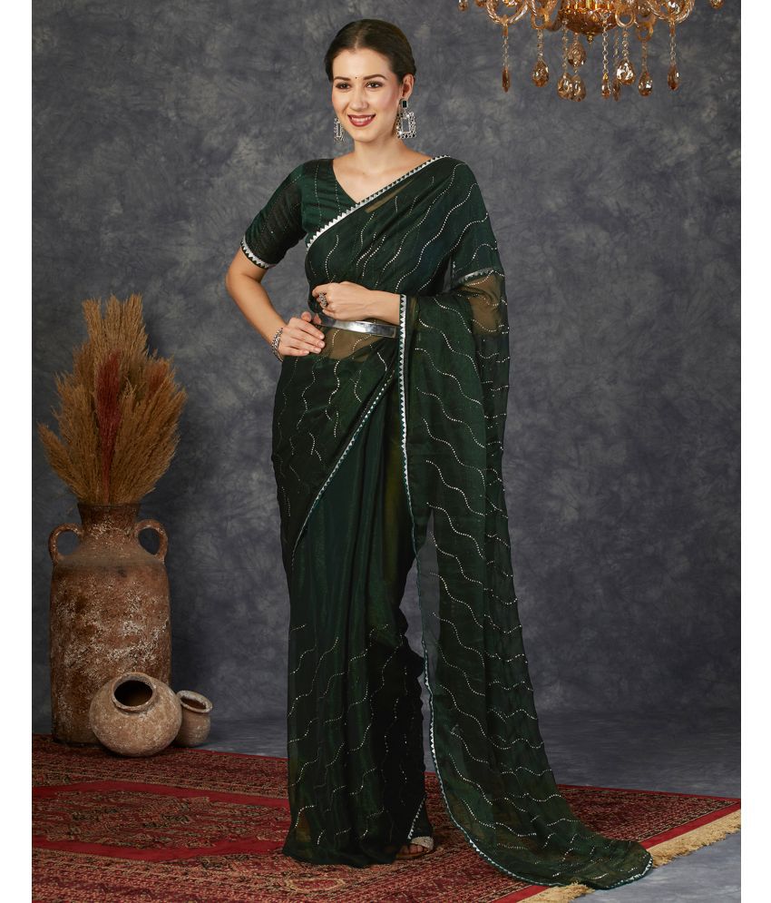     			Samah Chiffon Embellished Saree With Blouse Piece - Green ( Pack of 1 )