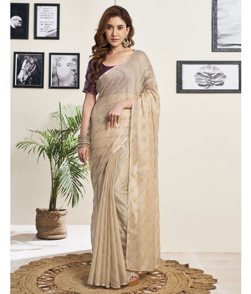     			Samah Chiffon Striped Saree With Blouse Piece - Beige ( Pack of 1 )