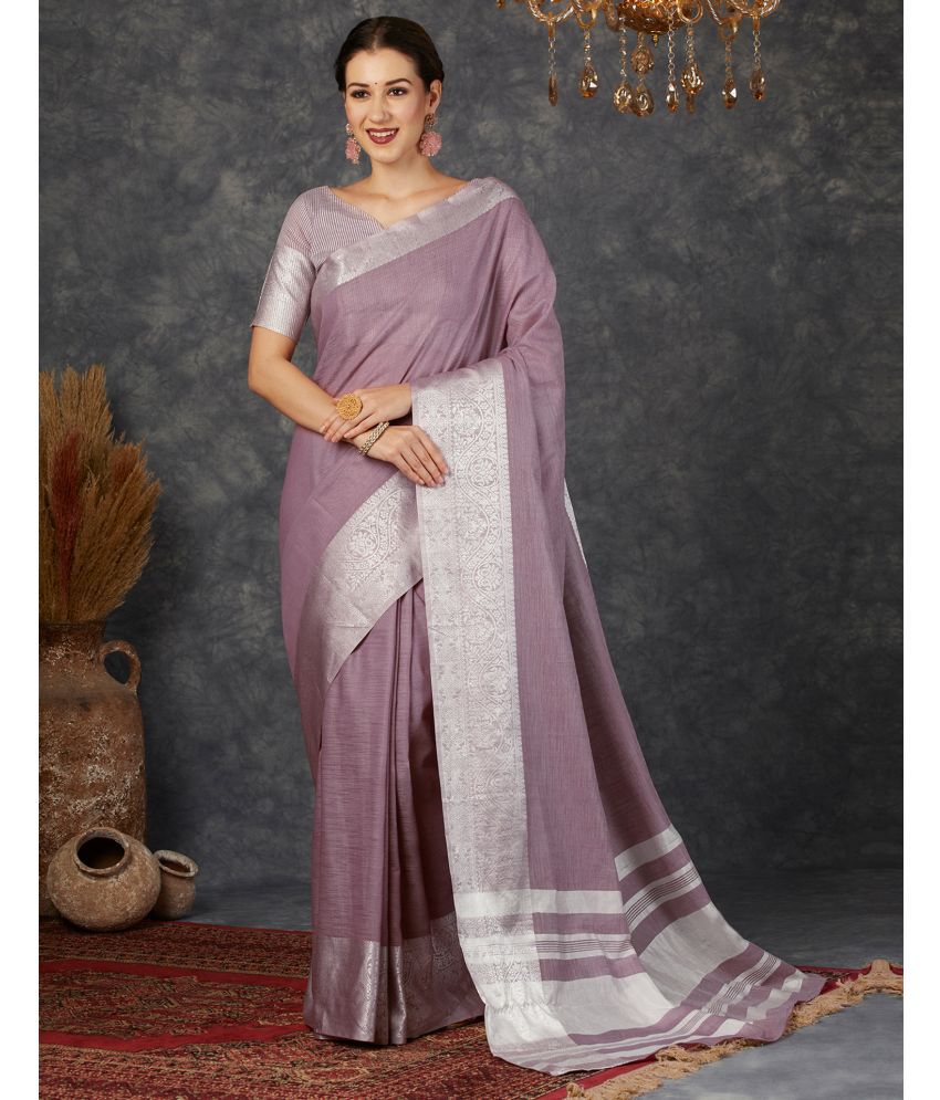     			Samah Cotton Blend Woven Saree With Blouse Piece - Purple ( Pack of 1 )