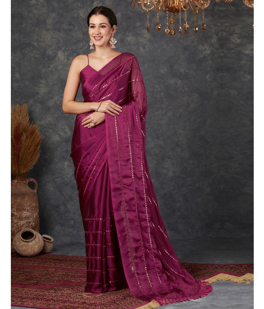     			Samah Georgette Embellished Saree With Blouse Piece - Magenta ( Pack of 1 )