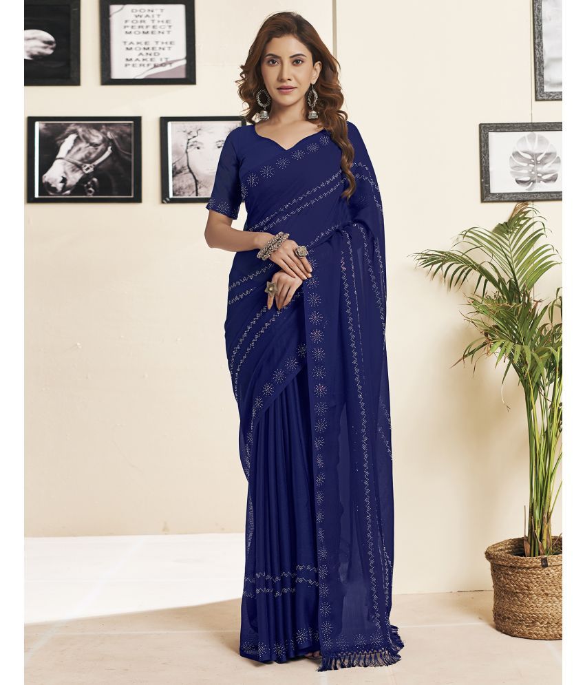     			Samah Georgette Embellished Saree With Blouse Piece - Blue ( Pack of 1 )