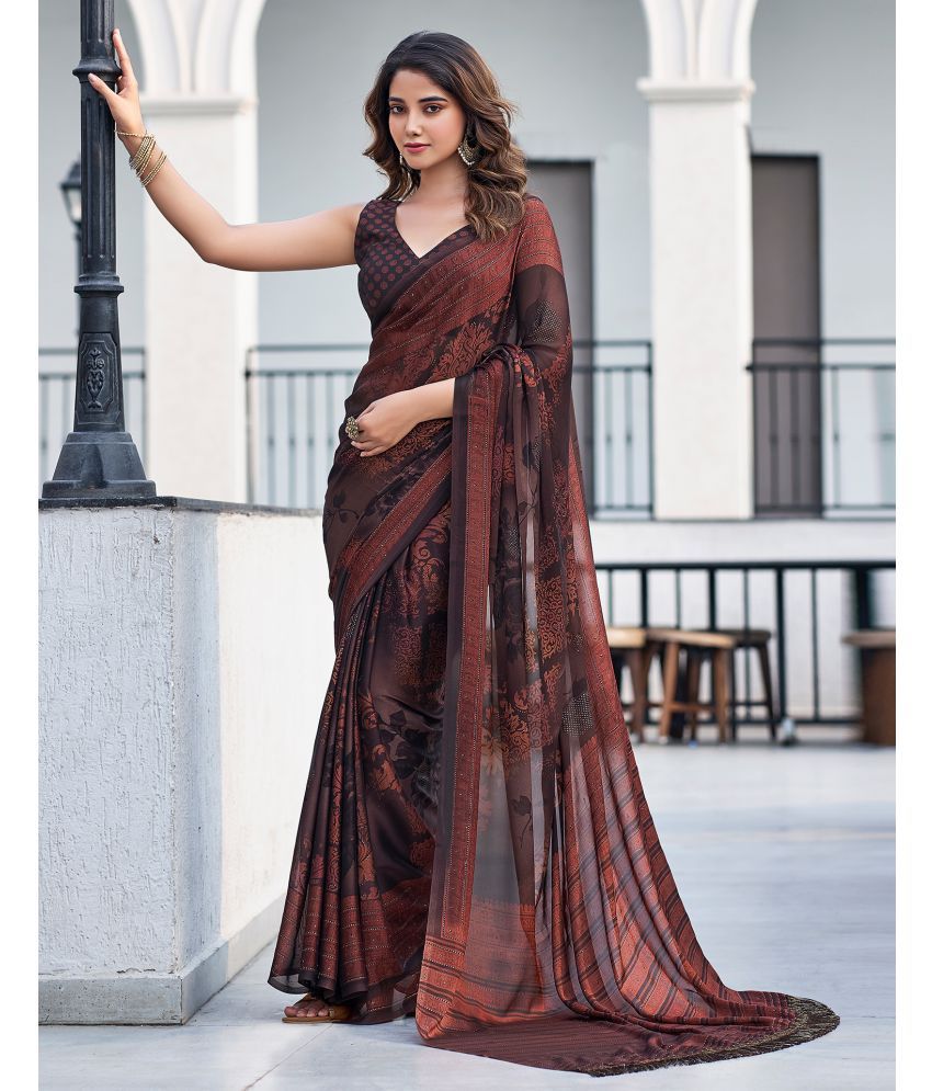     			Samah Georgette Printed Saree With Blouse Piece - Rust ( Pack of 1 )