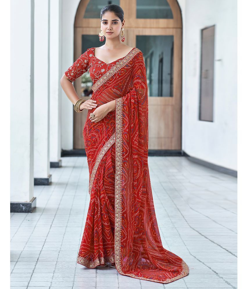     			Samah Georgette Printed Saree With Blouse Piece - Red ( Pack of 1 )