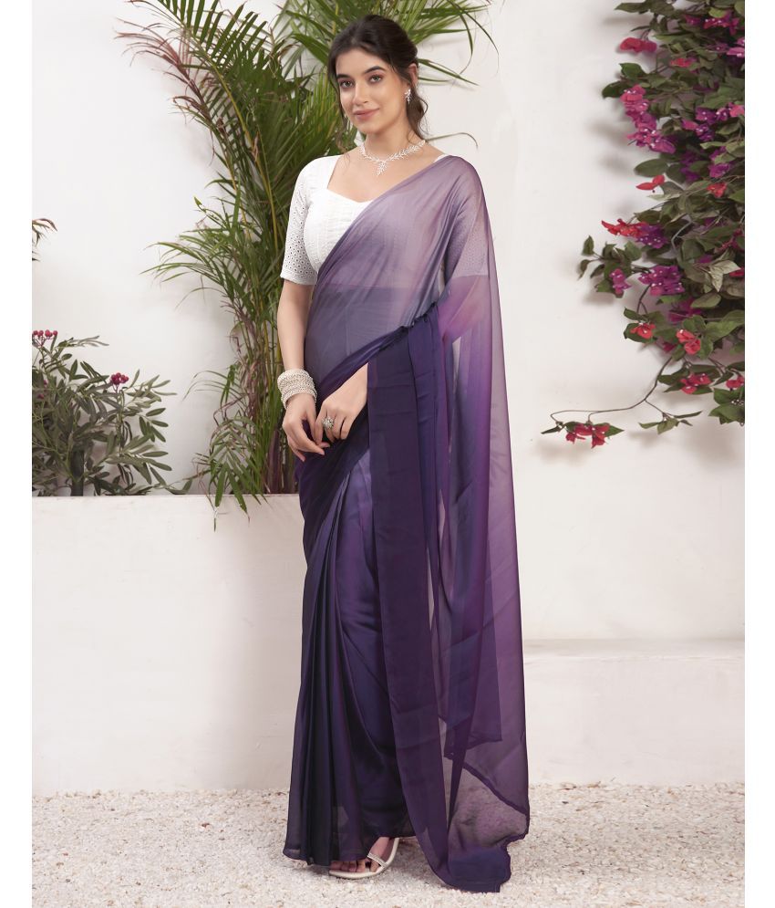     			Samah Georgette Solid Saree With Blouse Piece - Purple ( Pack of 1 )