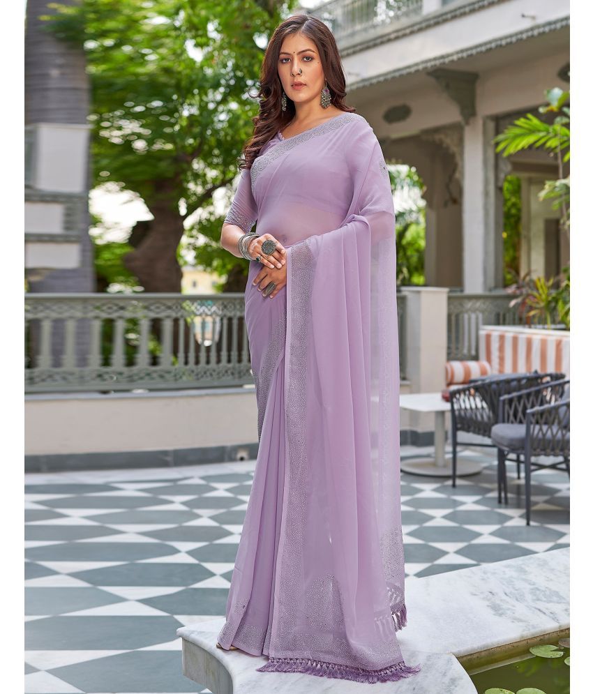     			Samah Georgette Solid Saree With Blouse Piece - Purple ( Pack of 1 )