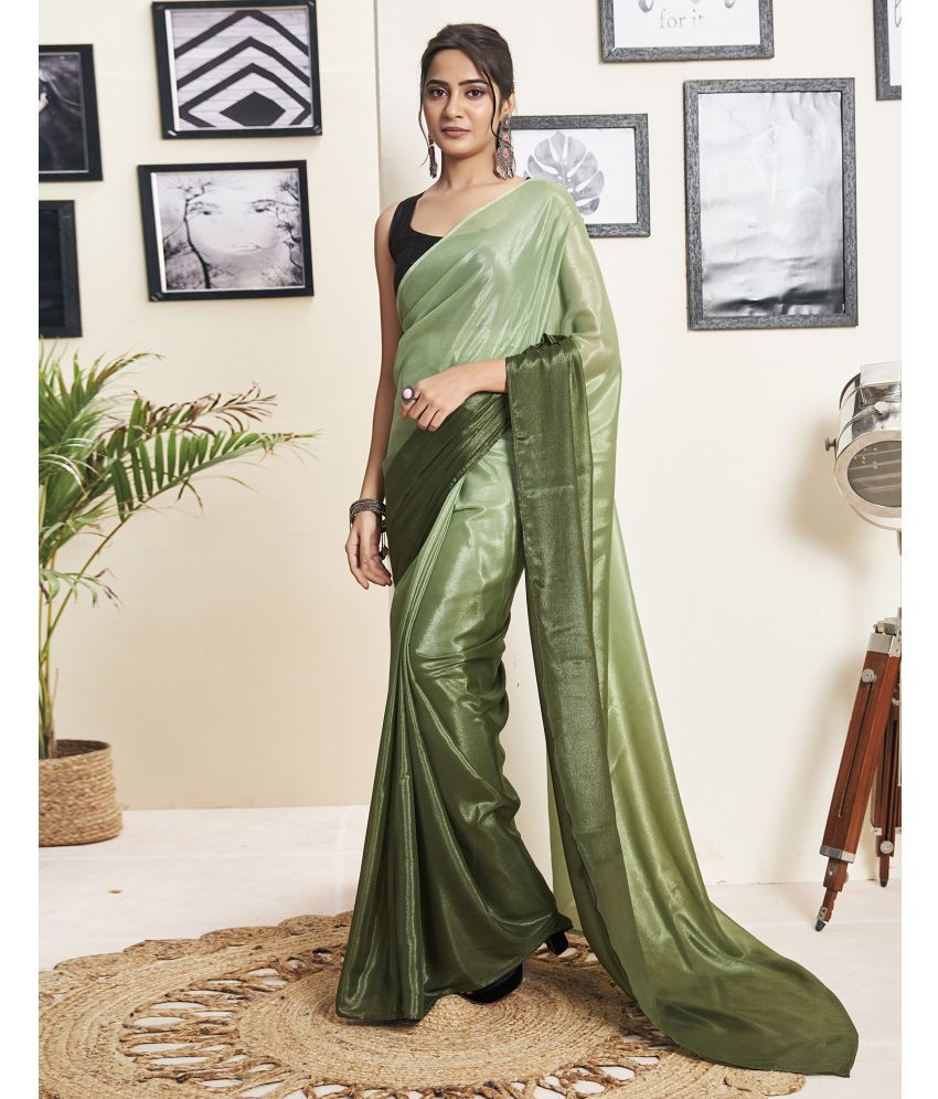     			Samah Georgette Solid Saree With Blouse Piece - Olive ( Pack of 1 )