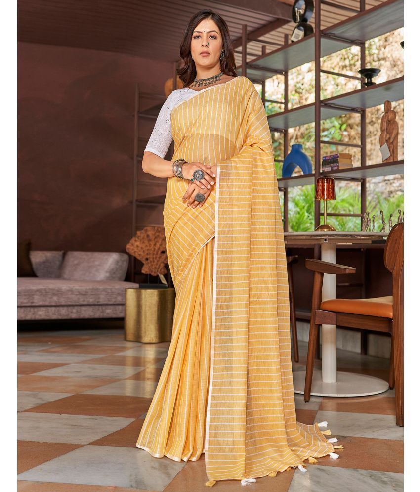     			Samah Linen Woven Saree With Blouse Piece - Yellow ( Pack of 1 )