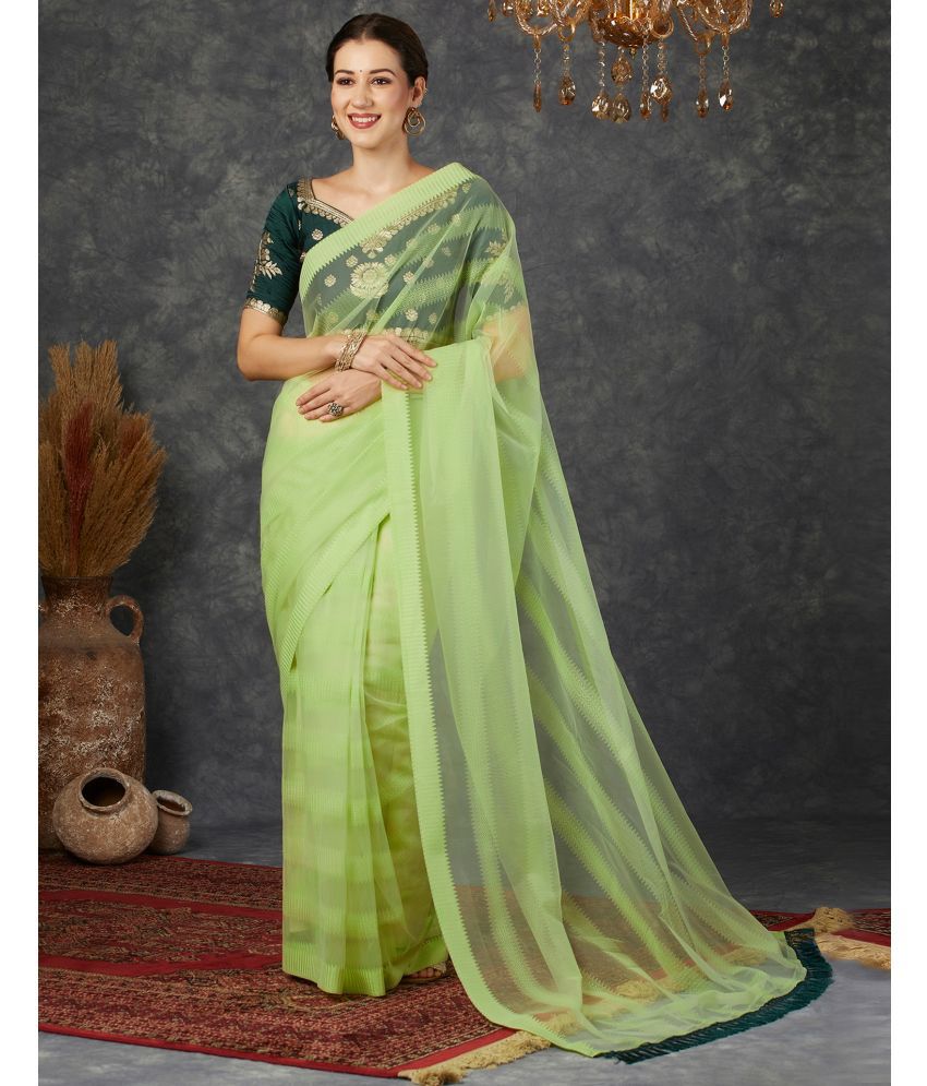     			Samah Net Woven Saree With Blouse Piece - Light Green ( Pack of 1 )