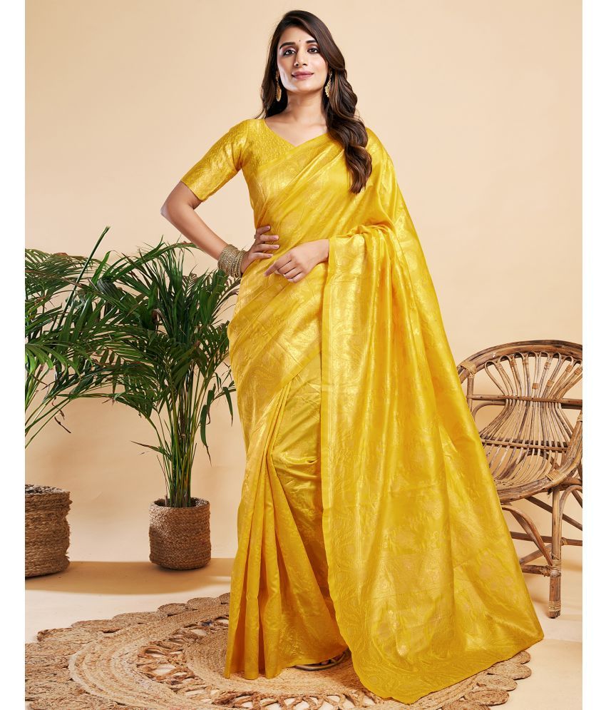     			Samah Silk Self Design Saree With Blouse Piece - Yellow ( Pack of 1 )