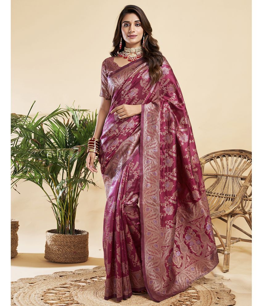     			Samah Silk Self Design Saree With Blouse Piece - Pink ( Pack of 1 )