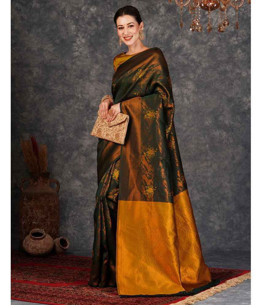     			Samah Silk Self Design Saree With Blouse Piece - Yellow ( Pack of 1 )