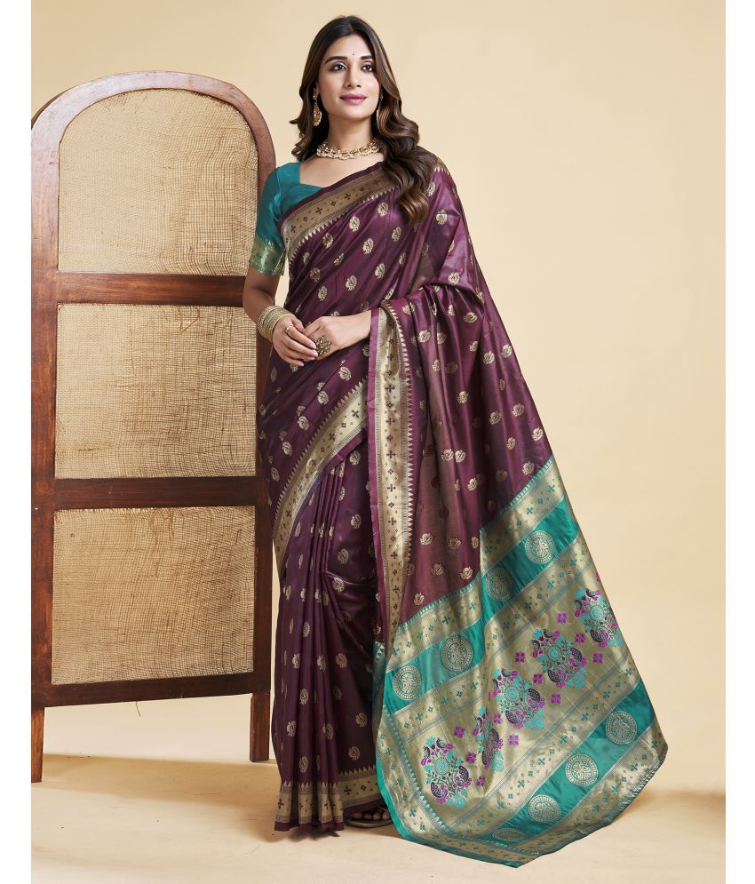     			Samah Silk Self Design Saree With Blouse Piece - Brown ( Pack of 1 )