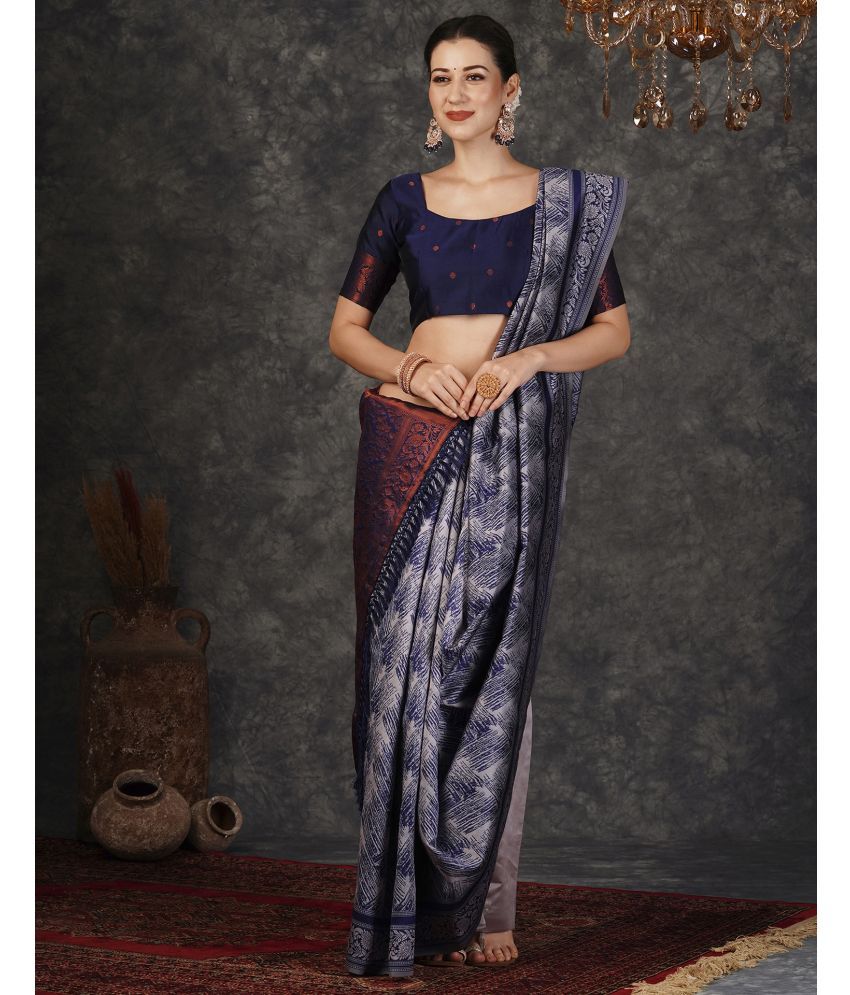     			Samah Silk Woven Saree With Blouse Piece - Navy Blue ( Pack of 1 )