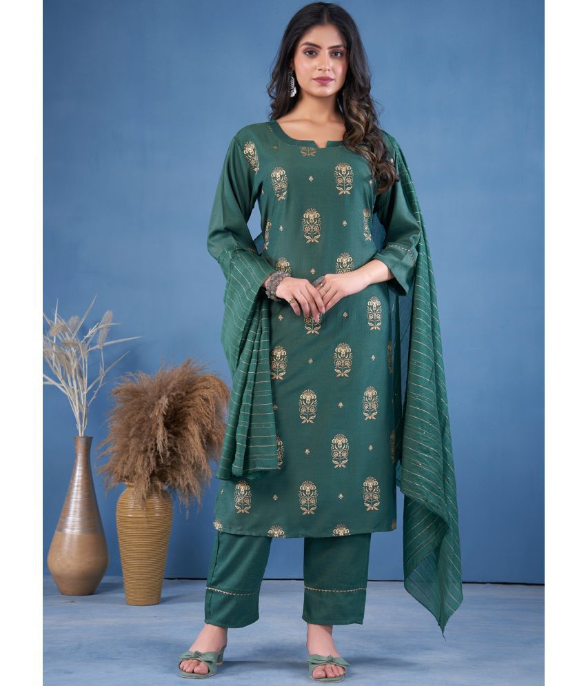     			Style Samsara Silk Printed Kurti With Pants Women's Stitched Salwar Suit - Green ( Pack of 1 )