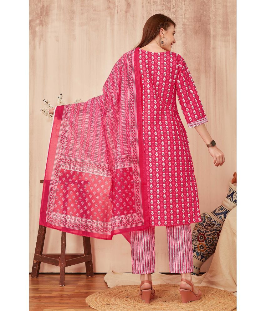     			TRAHIMAM Cotton Blend Embroidered Kurti With Pants Women's Stitched Salwar Suit - Pink ( Pack of 1 )