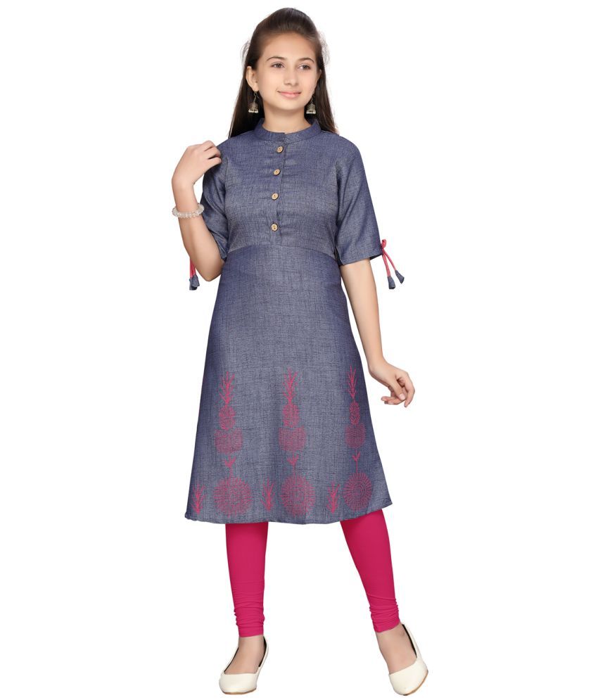     			Aarika Blue Cotton Girls Kurti Legging Set ( Pack of 1 )