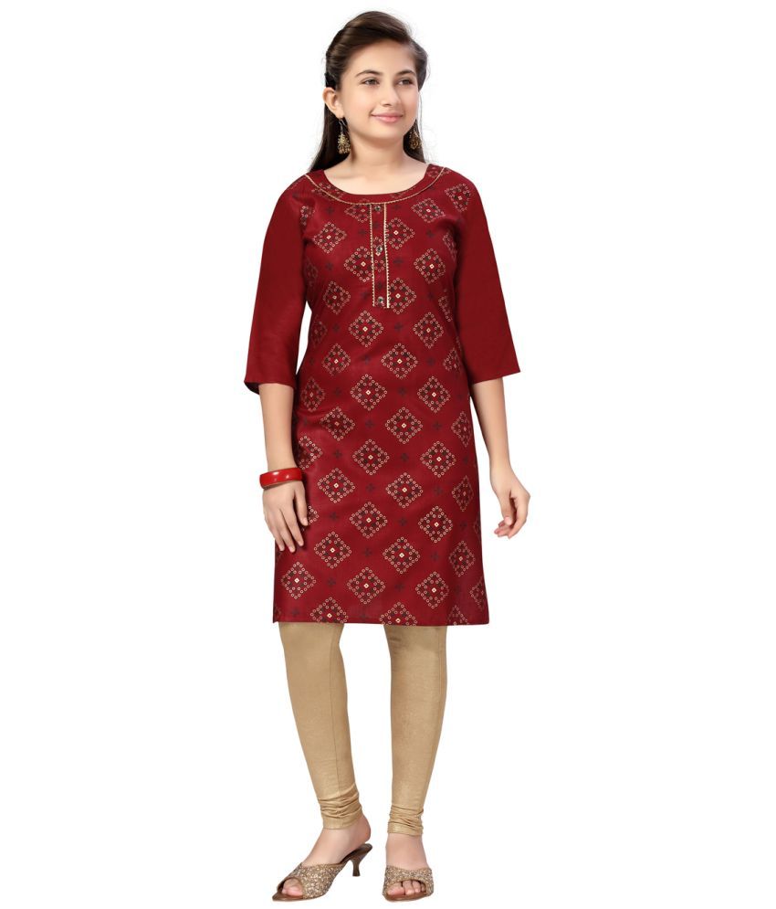     			Aarika Maroon Cotton Girls Kurti ( Pack of 1 )