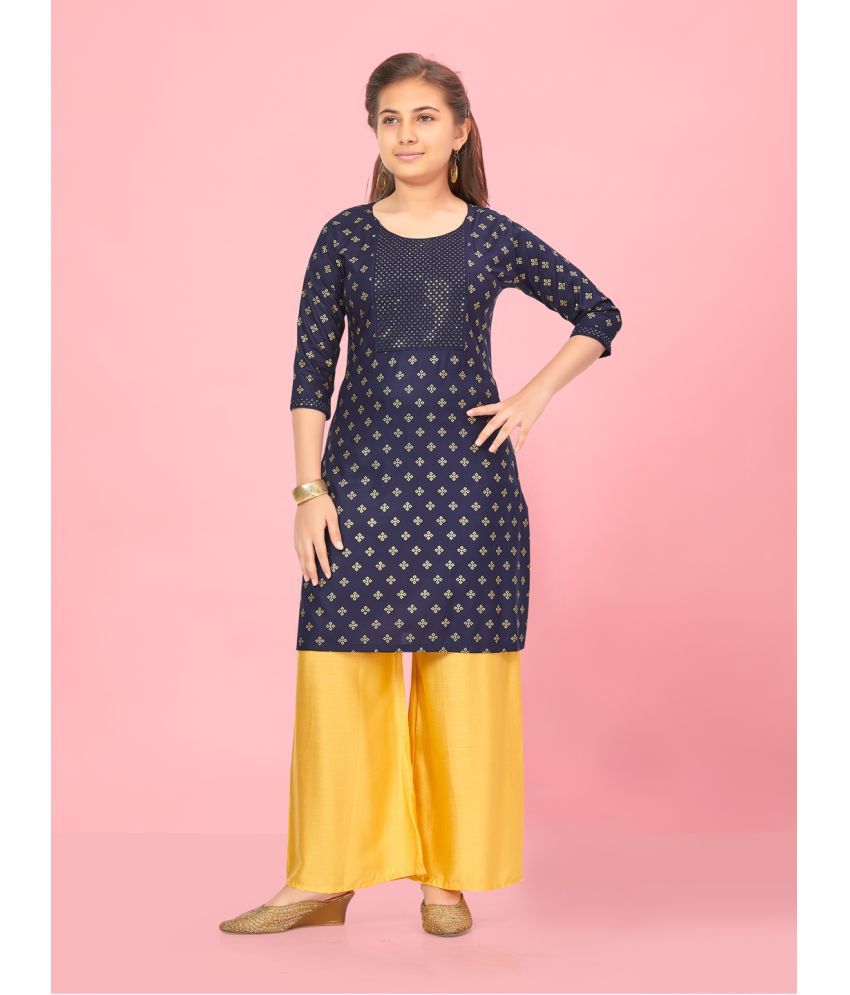     			Aarika Navy Blue Rayon Girls Kurta and Trousers Set ( Pack of 1 )