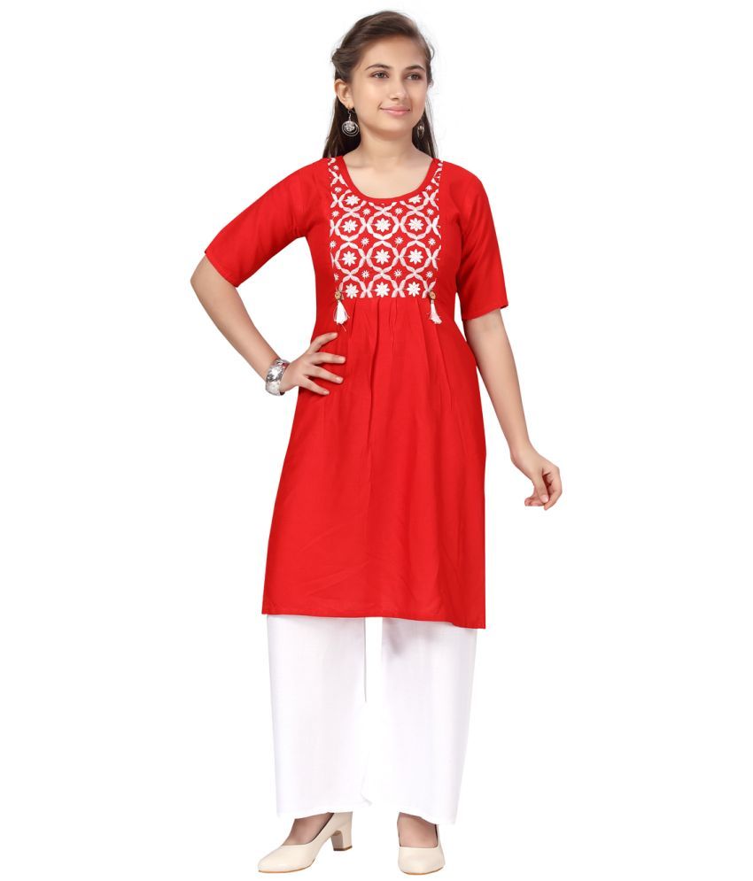     			Aarika Girls Cotton Kurta and Trousers Set ( Pack of 1 , Red )