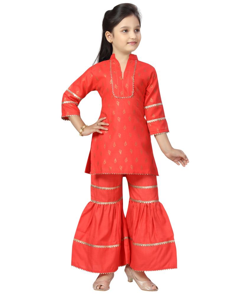     			Aarika Girls Cotton Kurta and Sharara Set ( Pack of 1 , Red )