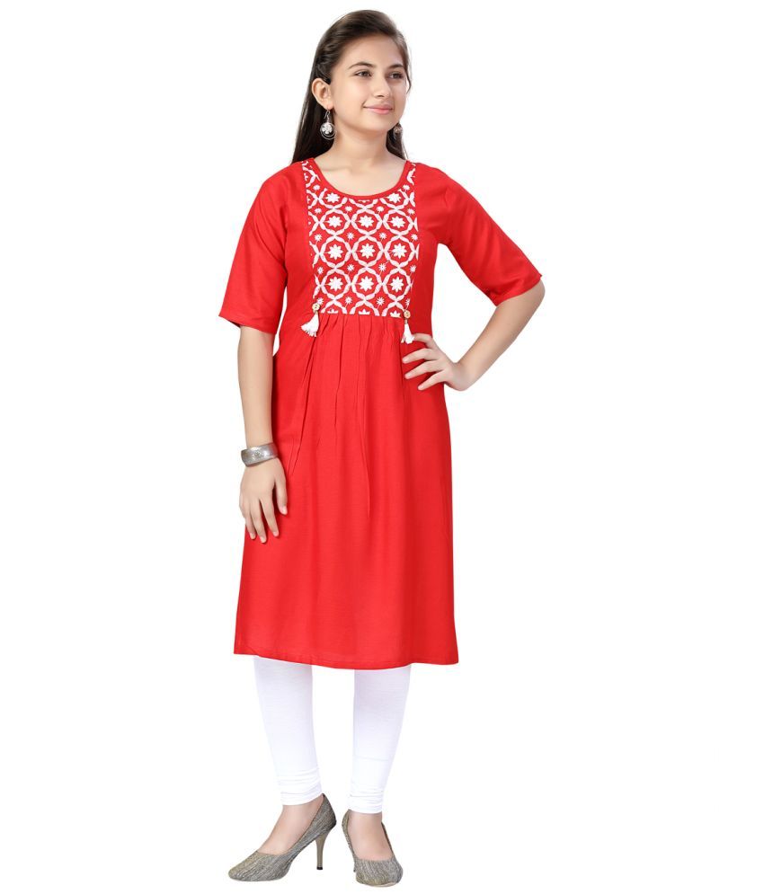     			Aarika Red Cotton Girls Kurti ( Pack of 1 )