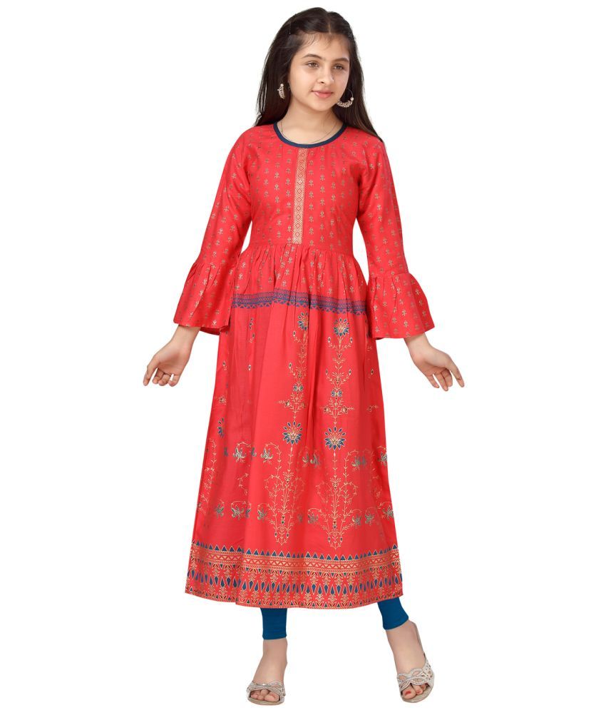     			Aarika Red Cotton Girls Kurti Legging Set ( Pack of 1 )