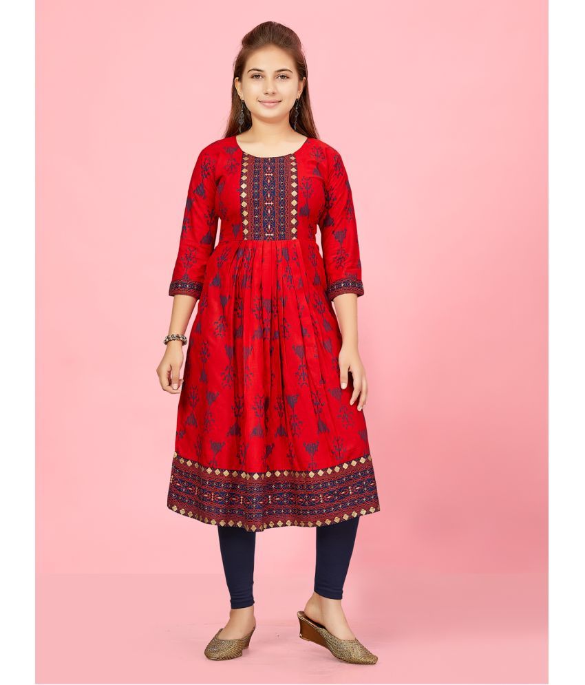     			Aarika Red Cotton Girls Kurti ( Pack of 1 )