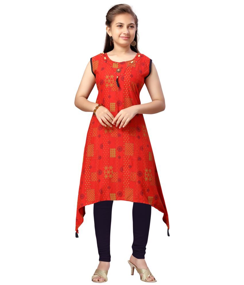     			Aarika Red Cotton Girls Kurti Legging Set ( Pack of 1 )