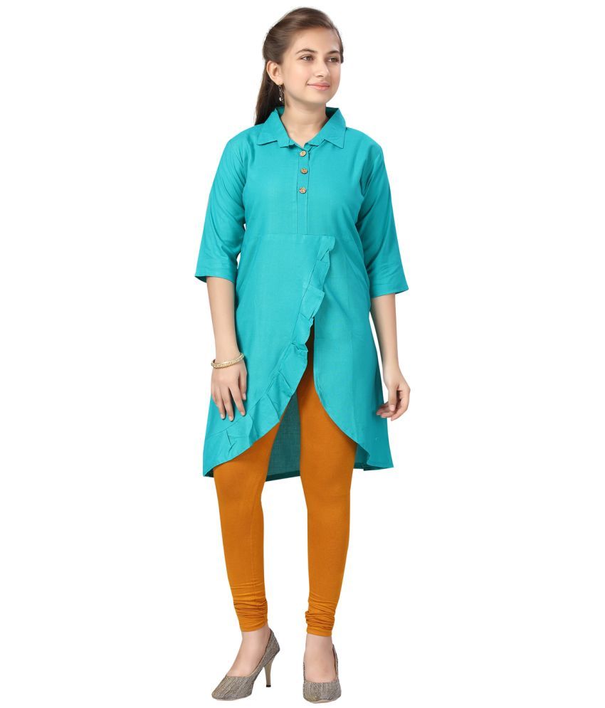     			Aarika Turquoise Cotton Girls Kurti Legging Set ( Pack of 1 )