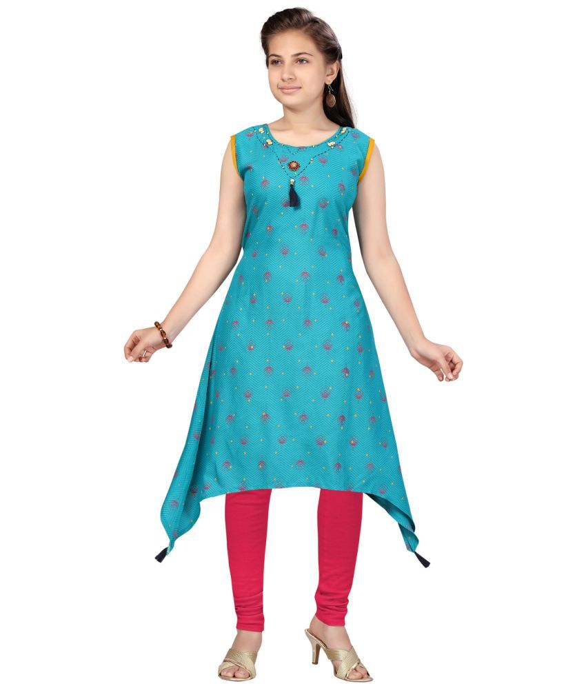     			Aarika Turquoise Cotton Girls Kurti Legging Set ( Pack of 1 )