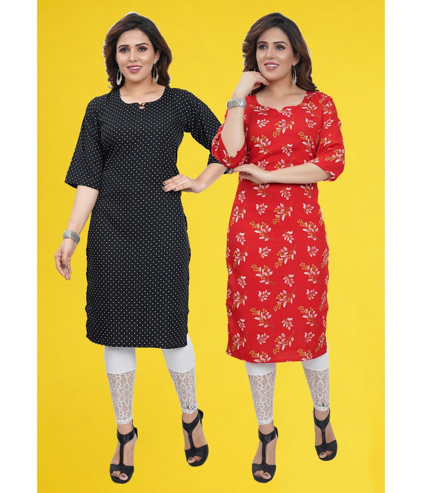    			Colorscube Crepe Printed Straight Women's Kurti - Red & Black ( Pack of 2 )