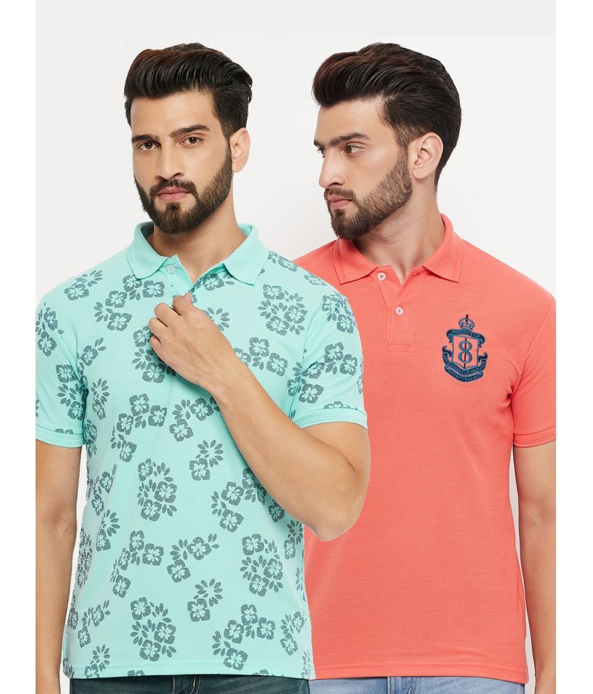     			GET GOLF Cotton Blend Regular Fit Printed Half Sleeves Men's Polo T Shirt - Turquoise ( Pack of 2 )