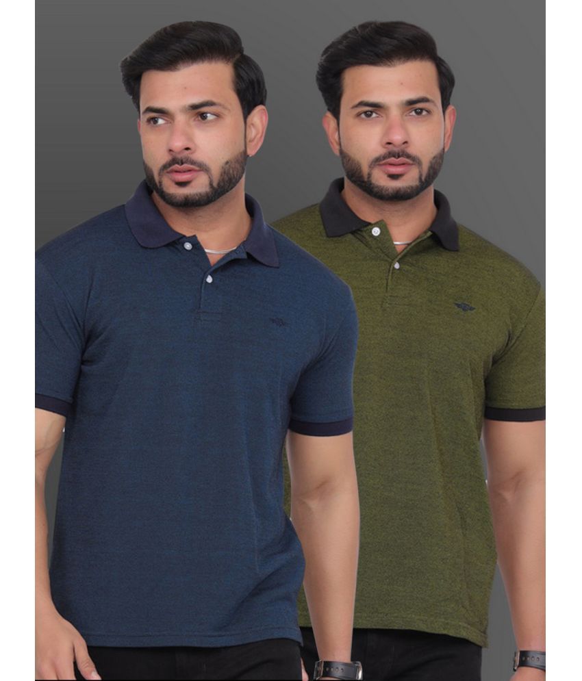     			GET GOLF Pack of 2 Cotton Blend Regular Fit Solid Half Sleeves Men's Polo T Shirt ( Navy )