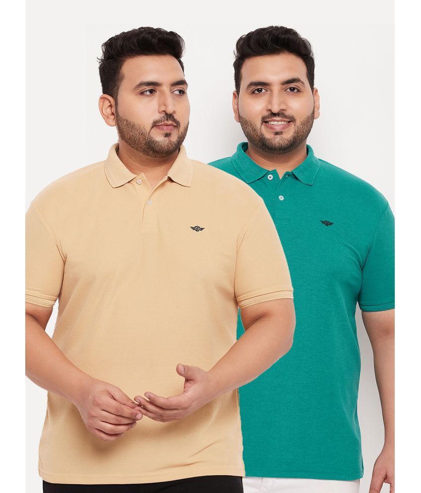     			GET GOLF Cotton Blend Regular Fit Solid Half Sleeves Men's Polo T Shirt - Camel ( Pack of 2 )