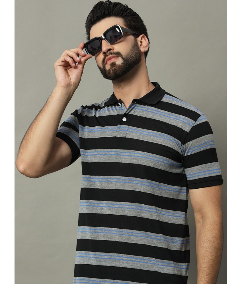     			GET GOLF Cotton Blend Regular Fit Striped Half Sleeves Men's Polo T Shirt - Black ( Pack of 1 )