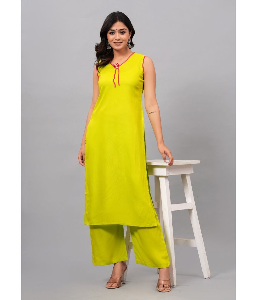     			Maquien Rayon Solid Kurti With Palazzo Women's Stitched Salwar Suit - Green ( Pack of 1 )