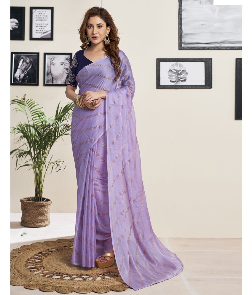     			Satrani Chiffon Striped Saree With Blouse Piece - Lavender ( Pack of 1 )