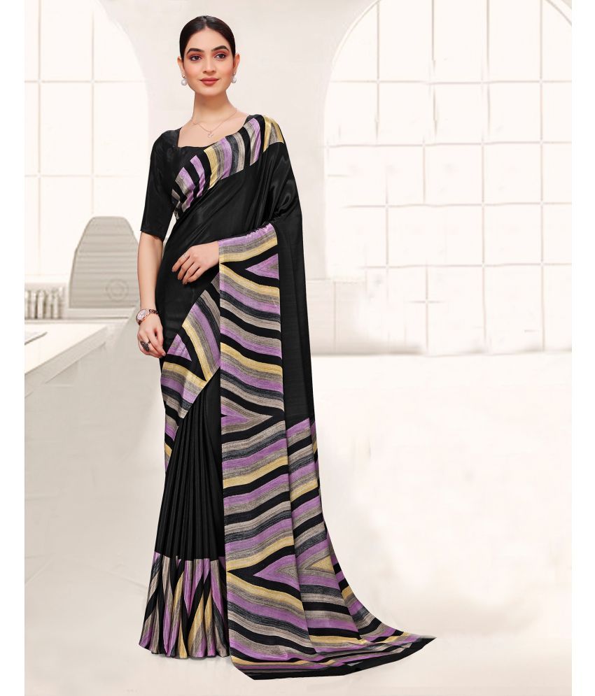     			Satrani Crepe Printed Saree With Blouse Piece - Black ( Pack of 1 )