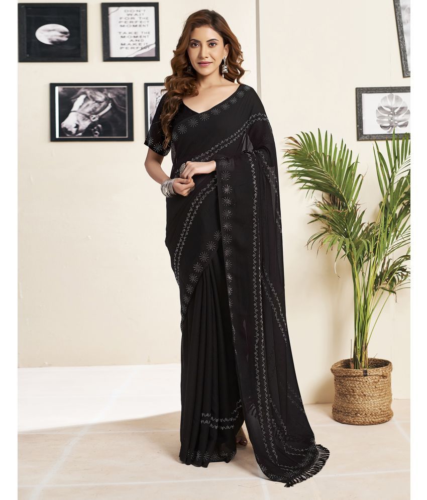     			Satrani Georgette Embellished Saree With Blouse Piece - Black ( Pack of 1 )