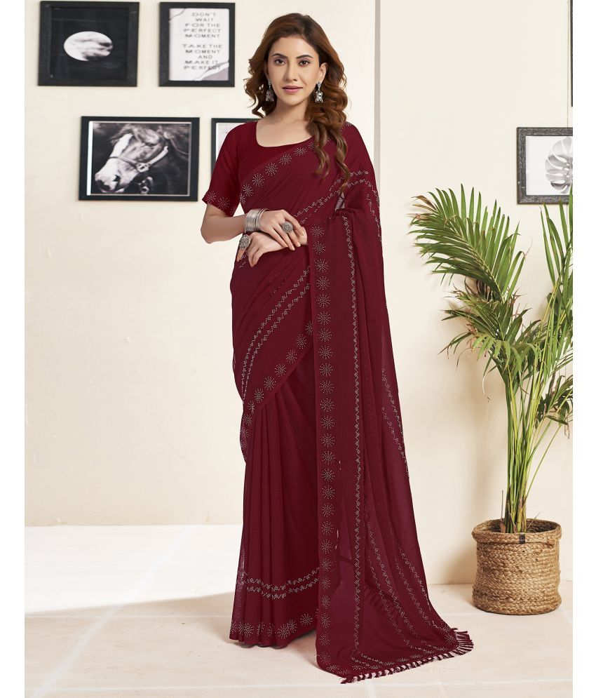     			Satrani Georgette Embellished Saree With Blouse Piece - Maroon ( Pack of 1 )