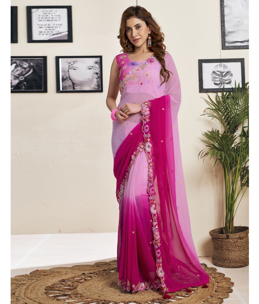     			Satrani Georgette Embroidered Saree With Blouse Piece - Rani ( Pack of 1 )