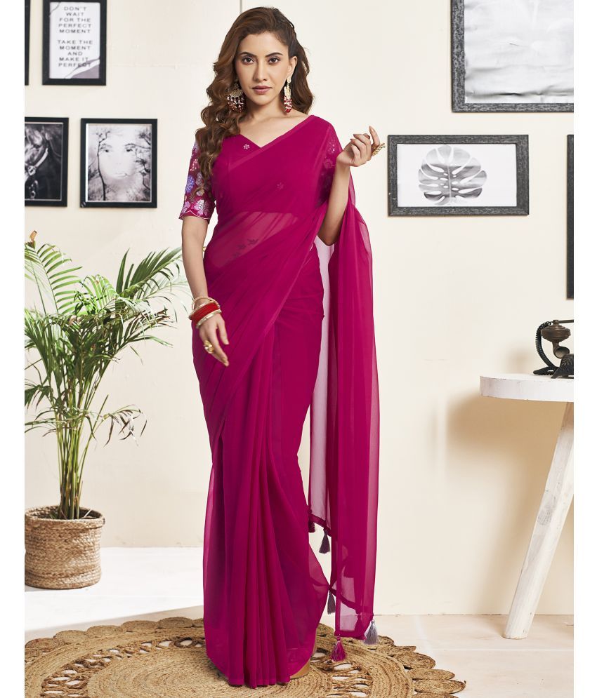     			Satrani Georgette Solid Saree With Blouse Piece - Maroon ( Pack of 1 )