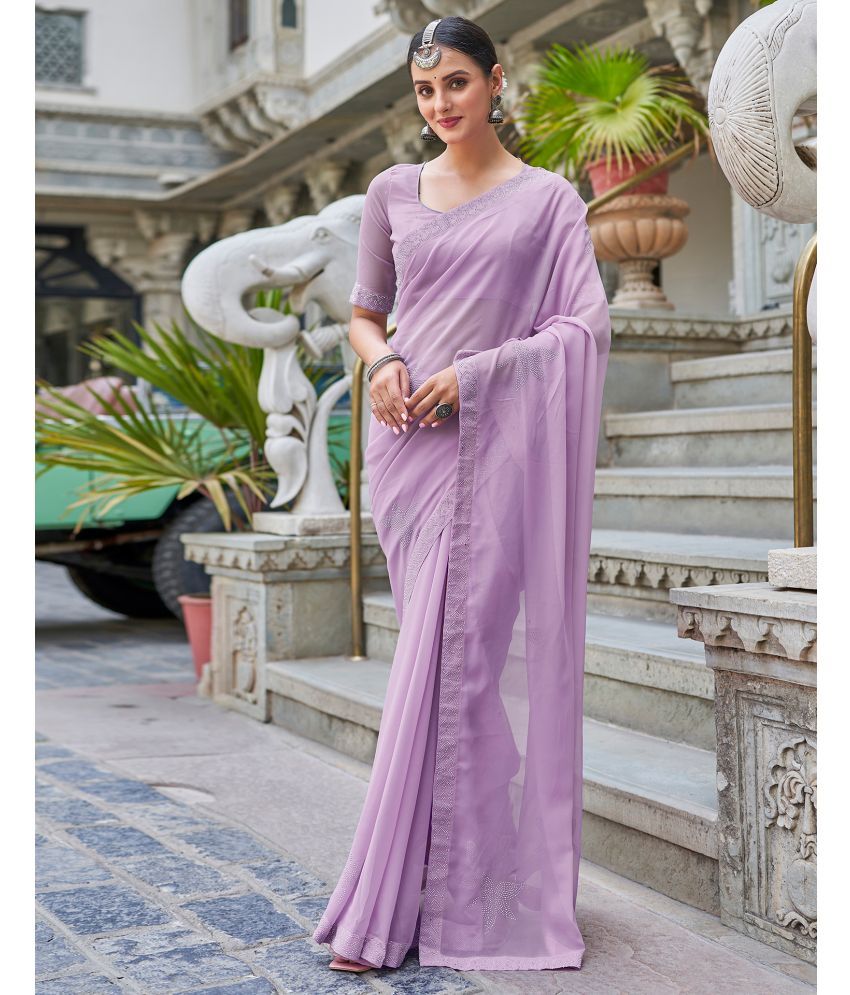     			Satrani Georgette Solid Saree With Blouse Piece - Lavender ( Pack of 1 )