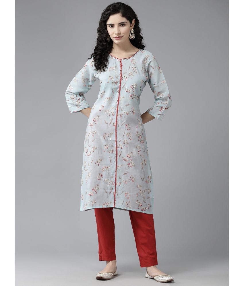     			Aarika Cotton Blend Printed Straight Women's Kurti - Blue ( Pack of 1 )